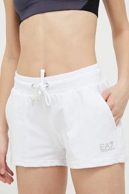 EA7 Emporio Armani szorty damskie kolor biały gładkie medium waist