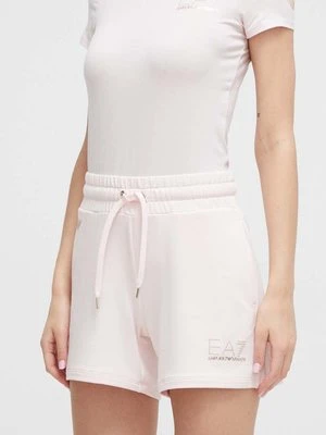 EA7 Emporio Armani szorty damskie kolor różowy z aplikacją high waist