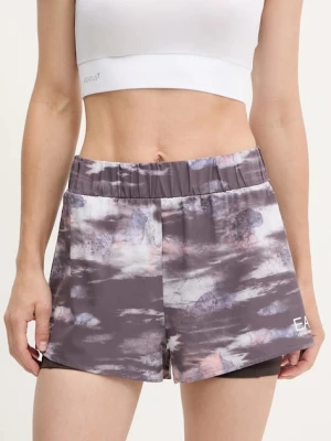 EA7 Emporio Armani szorty treningowe damskie kolor fioletowy wzorzyste high waist AF13662.7W000240