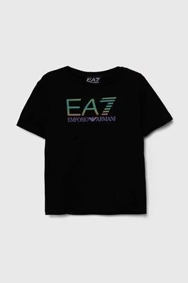 EA7 Emporio Armani t-shirt bawełniany dziecięcy kolor czarny z nadrukiem