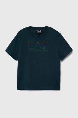 EA7 Emporio Armani t-shirt bawełniany dziecięcy kolor niebieski z nadrukiem
