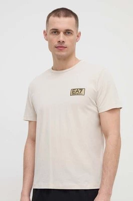 EA7 Emporio Armani t-shirt bawełniany męski kolor beżowy z aplikacją