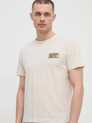 EA7 Emporio Armani t-shirt bawełniany męski kolor beżowy z aplikacją