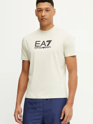 EA7 Emporio Armani t-shirt bawełniany męski kolor beżowy z nadrukiem AF10375.7M000224