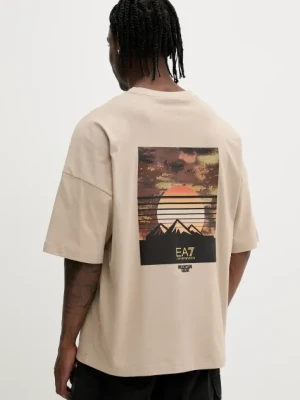 EA7 Emporio Armani t-shirt bawełniany męski kolor beżowy z nadrukiem AF12874.7M000081