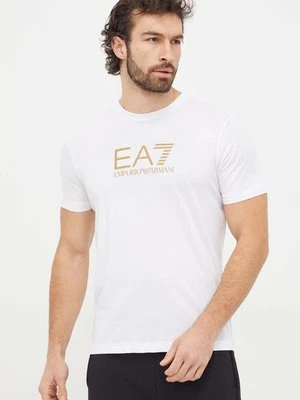 EA7 Emporio Armani t-shirt bawełniany męski kolor biały z nadrukiem