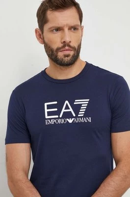 EA7 Emporio Armani t-shirt bawełniany męski kolor granatowy z aplikacją