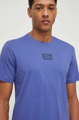 EA7 Emporio Armani t-shirt bawełniany męski kolor niebieski gładki