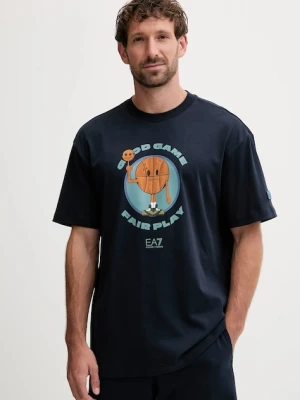 EA7 Emporio Armani t-shirt bawełniany męski kolor niebieski z nadrukiem AF10441.7M000774