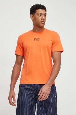 EA7 Emporio Armani t-shirt bawełniany męski kolor pomarańczowy gładki