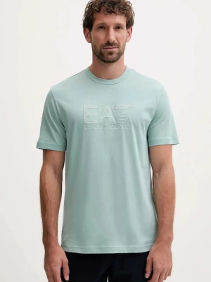 EA7 Emporio Armani t-shirt bawełniany męski kolor turkusowy z aplikacją AF10375-7M000898