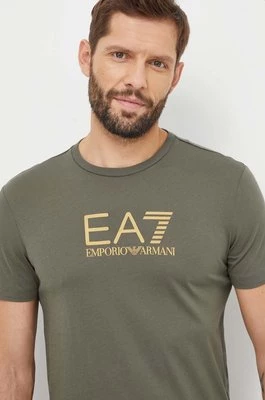 EA7 Emporio Armani t-shirt bawełniany męski kolor zielony z nadrukiem