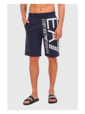 EA7 Granatowe męskie bawełniane szorty z dużym logo, Rozmiar S EA7 Emporio Armani