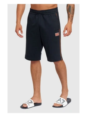 EA7 Granatowe męskie szorty bawełniane z pomarańczowymi lampasami, Rozmiar S EA7 Emporio Armani