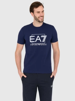 EA7 Granatowy męski t-shirt z białym logo EA7 Emporio Armani
