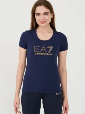 EA7 Granatowy t-shirt z cyrkoniami EA7 Emporio Armani