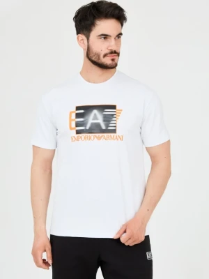 EA7 Męski biały t-shirt z holograficznym logo, Rozmiar S EA7 Emporio Armani