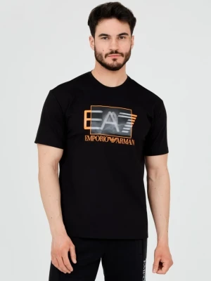 EA7 Męski czarny t-shirt z holograficznym logo, Rozmiar S EA7 Emporio Armani