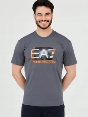 EA7 Męski szary t-shirt z holograficznym logo, Rozmiar XXL EA7 Emporio Armani