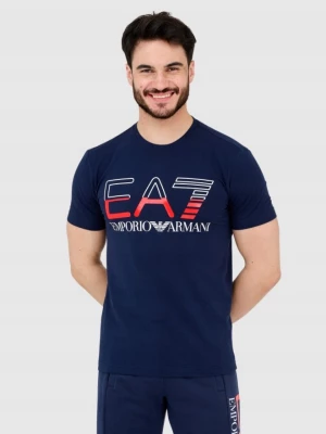 EA7 T-shirt męski granatowy z dużym logo EA7 Emporio Armani