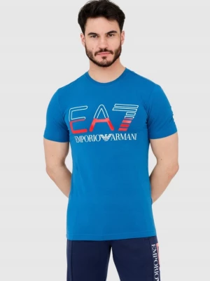 EA7 T-shirt męski niebieski z dużym logo EA7 Emporio Armani