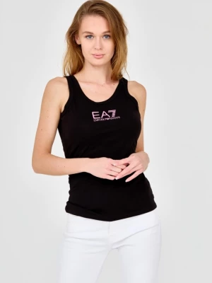 EA7 Top czarny na ramiączka z różowym logo EA7 Emporio Armani