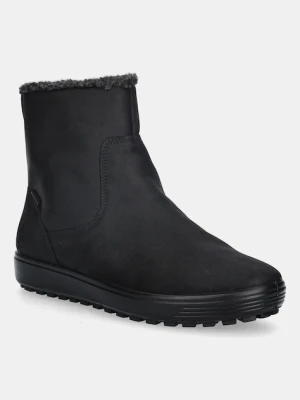 Ecco botki nubukowe Soft 7 Tred Warm damskie kolor czarny na płaskim obcasie ocieplone 450753-02001