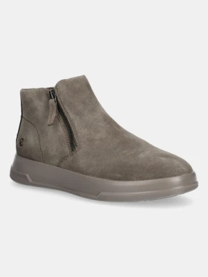 Ecco botki zamszowe Move Zip Bootie damskie kolor beżowy na płaskim obcasie 223823-05559