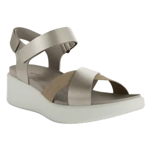 ECCO Flowt Wedge LX W - Damskie skórzane sandały na koturnie - Złoty - Size: (UK 6)