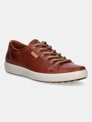 Ecco sneakersy skórzane Soft 7 Shoe Lace Up męskie kolor brązowy 430004-01053