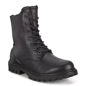 ECCO Tredtray K - Dziecięce skórzane sznurowane buty za kostkę - Czarny - Size: (UK 4-4.5)