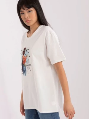 Ecru bawełniany t-shirt z nadrukiem Lakerta