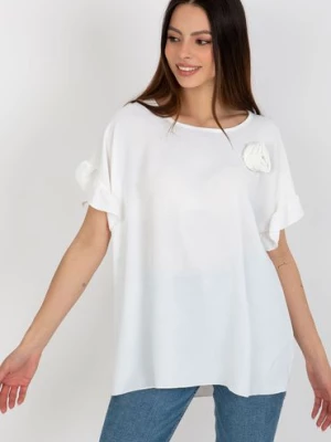 Ecru bluzka damska oversize z kwiatem Italy Moda