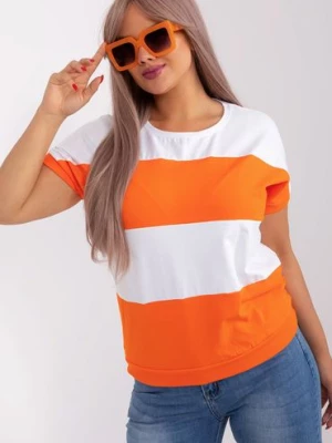 Ecru-pomarańczowa bluzka damska plus size z bawełny RELEVANCE