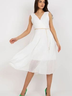 Ecru rozkloszowana sukienka z plisowaniem Italy Moda