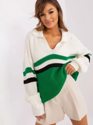 Ecru-zielony sweter oversize z wełną BADU