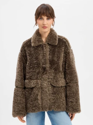 EDITED Damska kurtka ze sztucznego futra - Amia Kobiety brązowy jednolity,