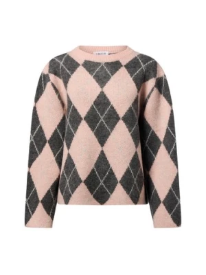 EDITED Damski sweter z dzianiny z zawartością wełny i alpaki - Harriet Jumper Kobiety Sztuczne włókno szary|różowy w kratkę,