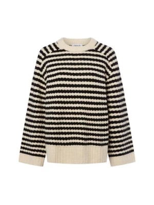 EDITED Damski sweter z dzianiny z zawartością wełny - Lennon Kobiety beżowy w paski,