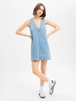EDITED Dżinsowa sukienka damska - Xristina Kobiety Bawełna (100%) niebieski,