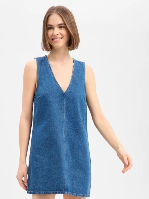 EDITED Dżinsowa sukienka damska - Xristina Kobiety Bawełna (100%) niebieski,