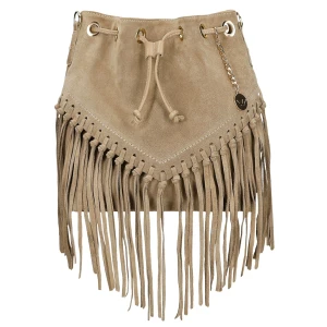 Beżowa torebka damska boho z fredzlami 80307-64 Wojas