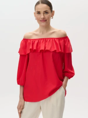 Efektowna czerwona bluzka z dekoltem carmen Greenpoint