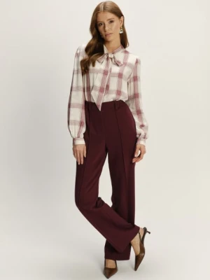 Efektowne bordowe spodnie z wysokim stanem Greenpoint