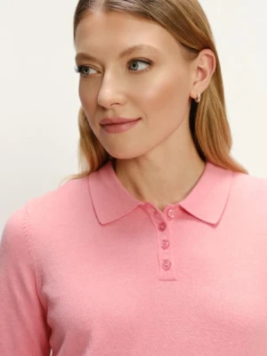 Efektowny sweter z kołnierzykiem jasny róż Greenpoint