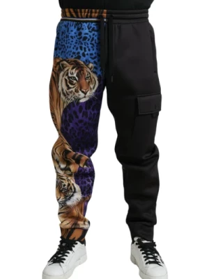 Egzotyczne Spodnie Jogger z Tygrysem i Lampartem Dolce & Gabbana