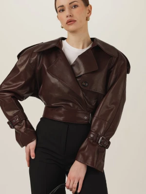 Ekskluzywna kurtka skórzana damska krótka GIA oversize brązowa LAÏF