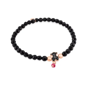 Elastyczna Bransoletka Z Fasetowanego Onyksu I Różowego Srebra Vermeil Ze Spinelami I Rubinem Tous Motif - Tous