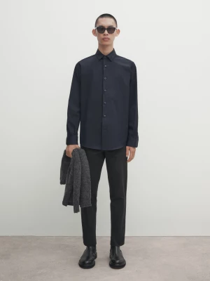 Elastyczna Koszula O Kroju Slim − Studio - Granatowy - - Massimo Dutti - Mężczyzna