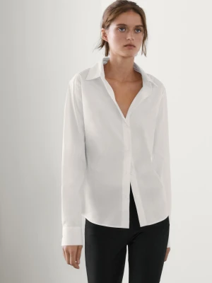 Elastyczna Koszula Z Bawełnianej Mieszanki - Biały - - Massimo Dutti - Kobieta